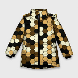 Куртка зимняя для девочки Камуфляж гексагон коричневый, цвет: 3D-черный