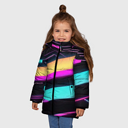 Куртка зимняя для девочки Косые полосы неона, цвет: 3D-светло-серый — фото 2