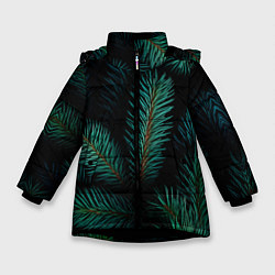 Куртка зимняя для девочки Хвоя - паттерн, цвет: 3D-черный