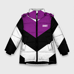 Куртка зимняя для девочки Ретро спортивный костюм с полосами, цвет: 3D-черный