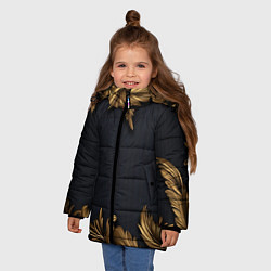 Куртка зимняя для девочки Золотые объемные листья на черном, цвет: 3D-красный — фото 2