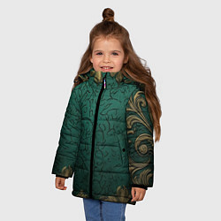 Куртка зимняя для девочки Узоры золотые на зеленом фоне, цвет: 3D-светло-серый — фото 2