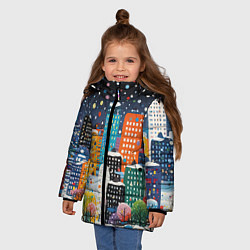 Куртка зимняя для девочки Новогодний ночной город, цвет: 3D-светло-серый — фото 2