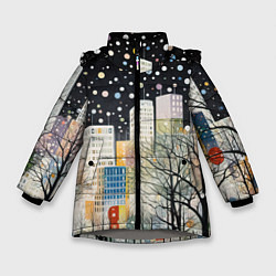 Куртка зимняя для девочки Новогодний ночной город, цвет: 3D-светло-серый