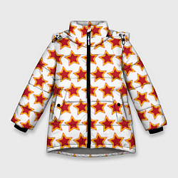 Куртка зимняя для девочки Красные звезды с контуром, цвет: 3D-светло-серый