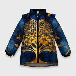 Зимняя куртка для девочки Волшебное золотое дерево на синем фоне