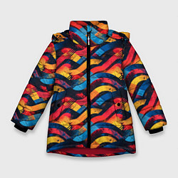 Куртка зимняя для девочки Разноцветные полосы волны, цвет: 3D-красный