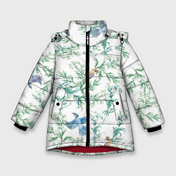 Куртка зимняя для девочки Полынь и птицы, цвет: 3D-красный