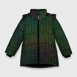 Куртка зимняя для девочки Неоновые соты чёрный, цвет: 3D-черный
