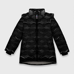 Куртка зимняя для девочки Чёрные текстуры соты, цвет: 3D-светло-серый