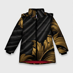 Куртка зимняя для девочки Лепнина золотые узоры на черной ткани, цвет: 3D-красный