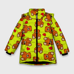 Куртка зимняя для девочки Плюшевые мишки и сердца на желтом фоне, цвет: 3D-черный