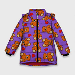 Куртка зимняя для девочки Игрушечные мишки и сердца, цвет: 3D-красный