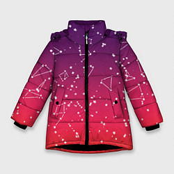 Куртка зимняя для девочки Созвездия в розовом небе, цвет: 3D-черный