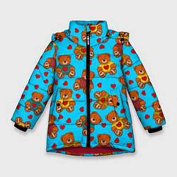 Зимняя куртка для девочки Мишки в цветных свитерах и сердечки