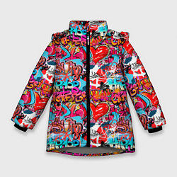 Куртка зимняя для девочки Hip Hop Graffiti, цвет: 3D-светло-серый