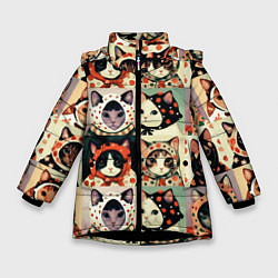 Зимняя куртка для девочки Кот Алёнка - поп арт