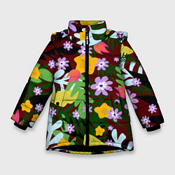 Зимняя куртка для девочки Гавайская цветочная расцветка