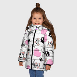 Куртка зимняя для девочки Влюблённый котик аниме и сердечки, цвет: 3D-черный — фото 2