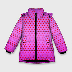 Куртка зимняя для девочки Красные сердечки на ярко розовом фоне, цвет: 3D-черный