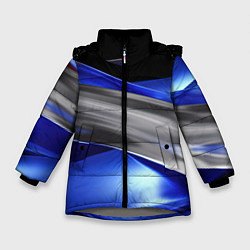 Куртка зимняя для девочки Серебряная вставка на синей абстракции, цвет: 3D-светло-серый