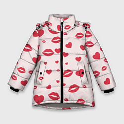 Куртка зимняя для девочки Поцелуйчики паттерн, цвет: 3D-светло-серый