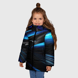 Куртка зимняя для девочки Черная и синяя геометрическая абстракция, цвет: 3D-черный — фото 2