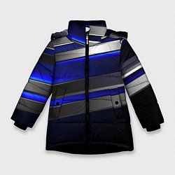 Куртка зимняя для девочки Серебряные полосы на ярком синем фоне, цвет: 3D-черный