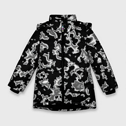 Зимняя куртка для девочки Капли жидкого металла - камуфляж на чёрном