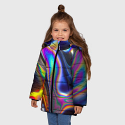 Куртка зимняя для девочки Жидкая голографическая бензиновая абстракция, цвет: 3D-черный — фото 2