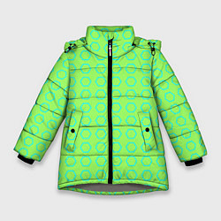 Куртка зимняя для девочки Неоновый салатовый с шестигранниками циан, цвет: 3D-светло-серый