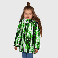 Куртка зимняя для девочки Зелёные неоновые полосы на чёрном фоне, цвет: 3D-черный — фото 2