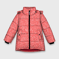 Куртка зимняя для девочки Школьный розовый паттерн, цвет: 3D-красный
