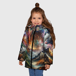 Куртка зимняя для девочки Горы и блеск, цвет: 3D-светло-серый — фото 2