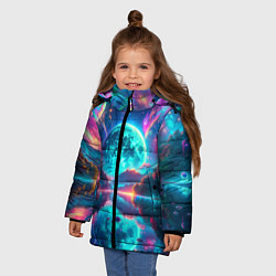 Куртка зимняя для девочки Неоновая луна, цвет: 3D-светло-серый — фото 2
