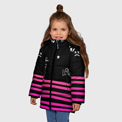 Куртка зимняя для девочки Lil Peep розовые полосы, цвет: 3D-красный — фото 2