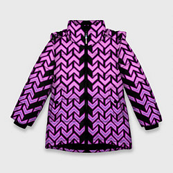 Куртка зимняя для девочки Розовые галки на чёрном фоне киберпанк, цвет: 3D-черный