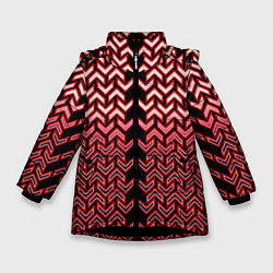 Куртка зимняя для девочки Красные стрелки на чёрном фоне киберпанк, цвет: 3D-черный