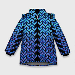 Куртка зимняя для девочки Синие стрелки на чёрном фоне киберпанк, цвет: 3D-светло-серый