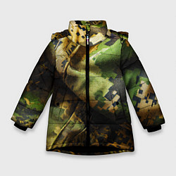 Куртка зимняя для девочки Реалистичный камуфляж на ткани, цвет: 3D-черный