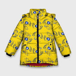 Куртка зимняя для девочки Узор - цветы гжель на желтом фоне, цвет: 3D-красный