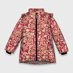 Зимняя куртка для девочки Русский сад с птицами и плодами: паттерн