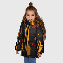 Куртка зимняя для девочки Красные желтые оранжевые пятна краски абстракция, цвет: 3D-красный — фото 2