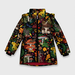 Зимняя куртка для девочки Фон с лесными грибами