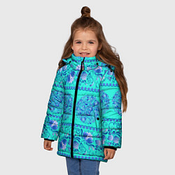 Куртка зимняя для девочки Гжель на бирюзовом фоне, цвет: 3D-черный — фото 2