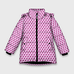 Куртка зимняя для девочки Паттерн сердечки на розовом фоне, цвет: 3D-черный