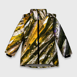 Куртка зимняя для девочки Драгоценные кристаллы жёлтые, цвет: 3D-светло-серый