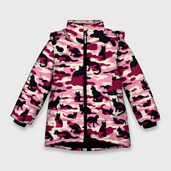 Куртка зимняя для девочки Камуфляжные розовые котики, цвет: 3D-черный