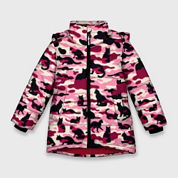 Куртка зимняя для девочки Камуфляжные розовые котики, цвет: 3D-красный