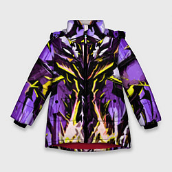 Куртка зимняя для девочки Чёрно-жёлтая агрессивная абстракция на фиолетовом, цвет: 3D-красный